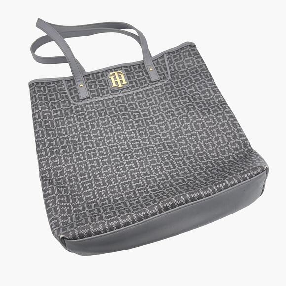 NWOT TOMMY HILFIGER Faux Leather Signature Logo Tote Bag (Gray) - Picture 4 of 9